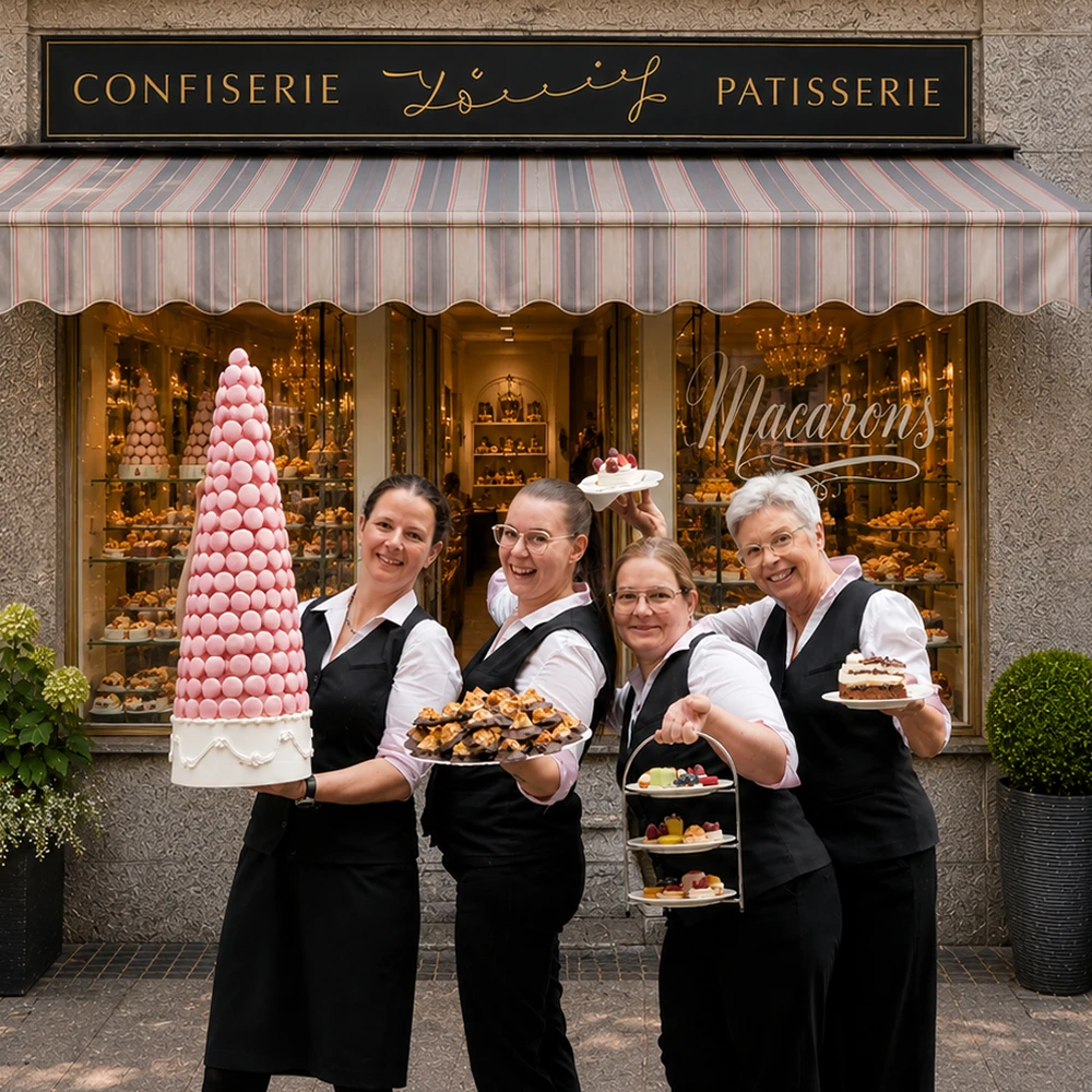Verkaufsteam der Confiserie Gmeiner vor dem Geschäft